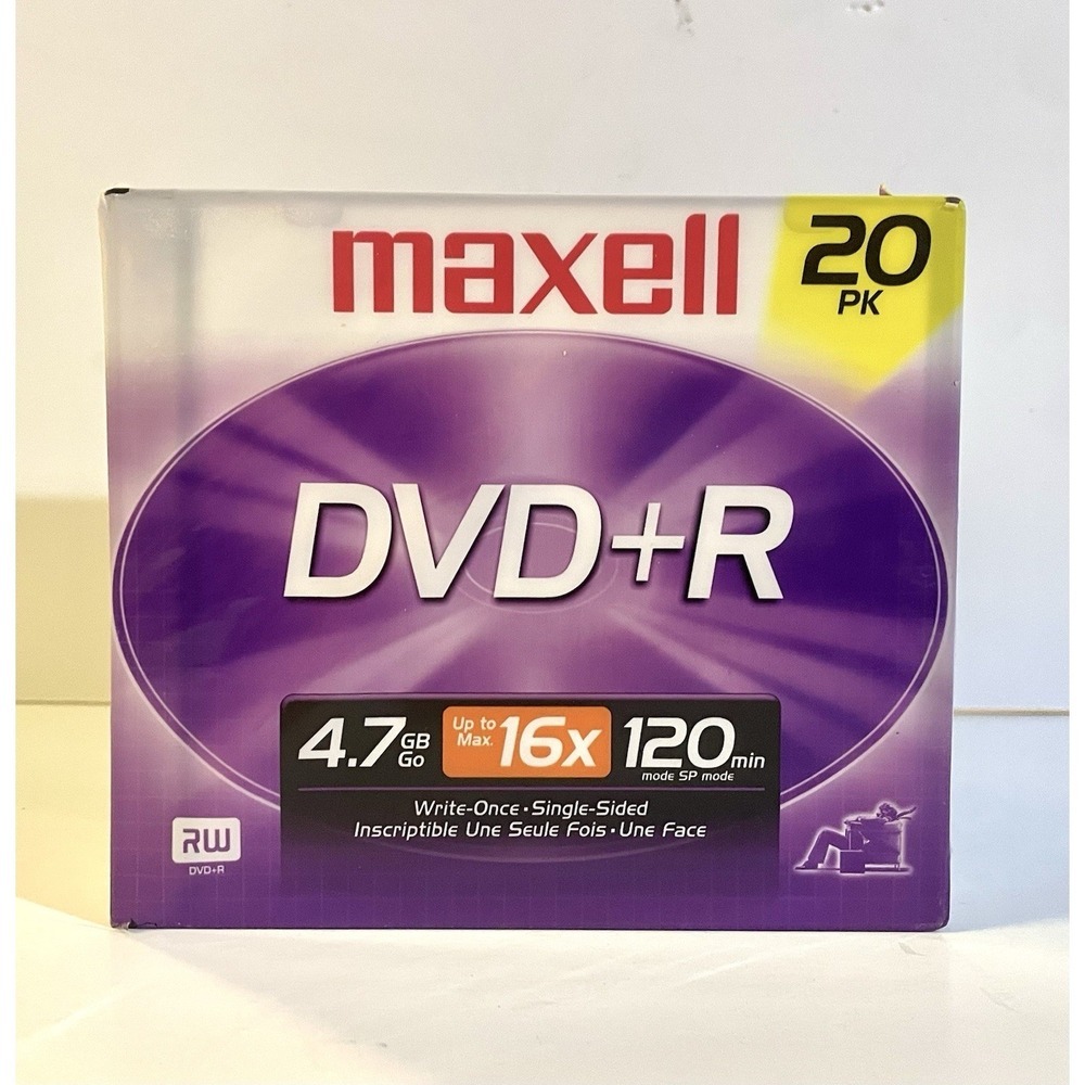 Maxell DVD+R Recordable DVD 8x 4.7GB 120 Min in Slimline Case 20 Pack New